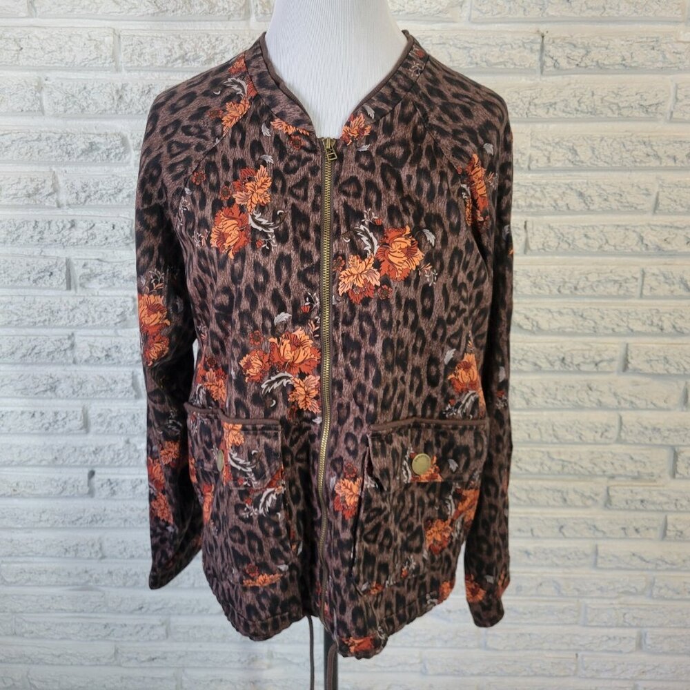 Democracy Womens XL Animal Print Jacket Full Zip Orange Brown HNGE